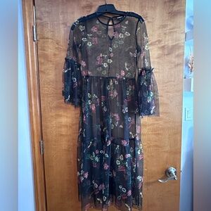 Express sheer overlay black floral dress, size xs - lightly worn
